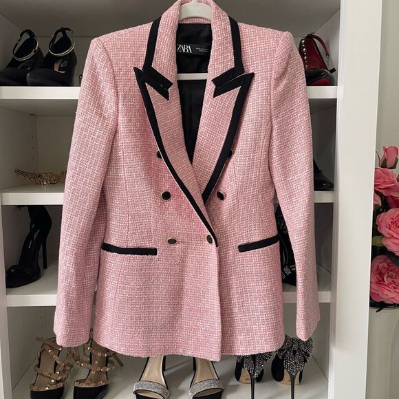 NW T NEW PINK STRUCTURED BLAZER WITH CONTRASTING PIPING - Picture 12 of 16